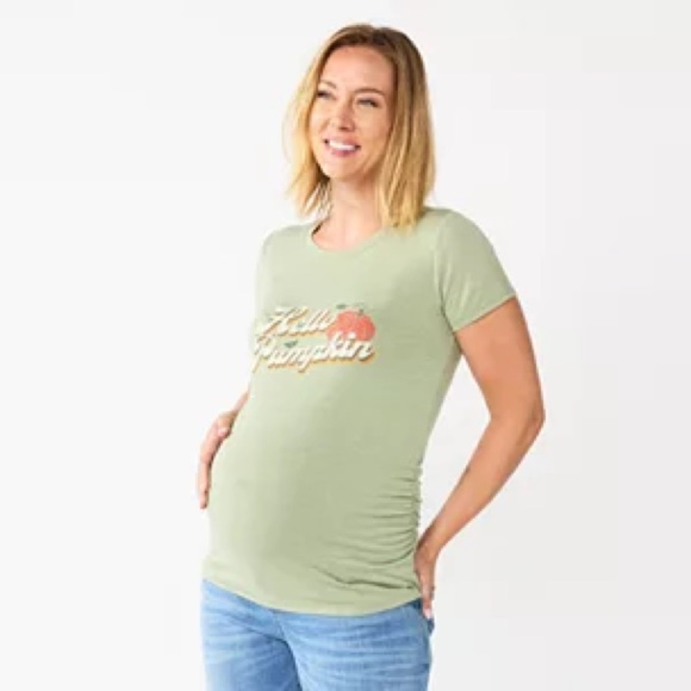 Sonoma L Maternity Green “Hello Pumpkin” Tee Shirt